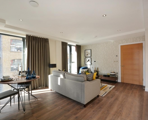 Bedroom with soft bedding and decor